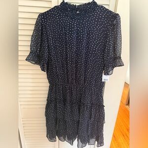 Crystal Doll Navy Polka Dot Long Sleeve Dress